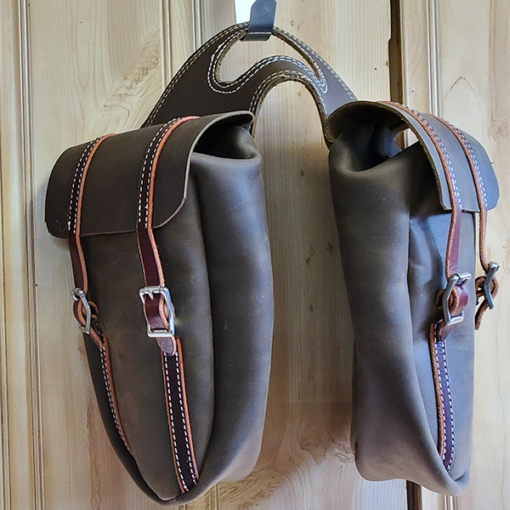 Custom made dark brown deep pocket horn bags with stainless steel hardware